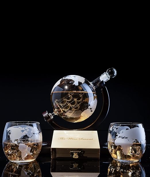 Gifts for Dad, Men Whiskey & Wine Decanter Globe World Set with Globe Glasses Anniversary Birthday House Warming for Liquor Scotch Bourbon Vodka, Gift for Him Husband, Gifts For Men Globe - 850ml