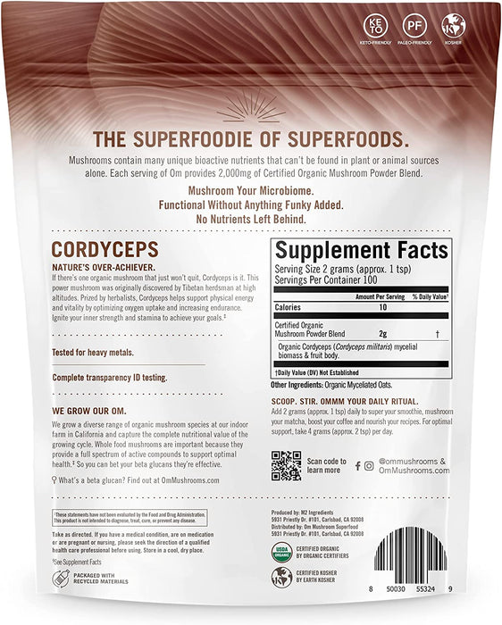 Om Mushroom Sup. Cordyceps Organic Mushroom Powder, 7.05 Oz.