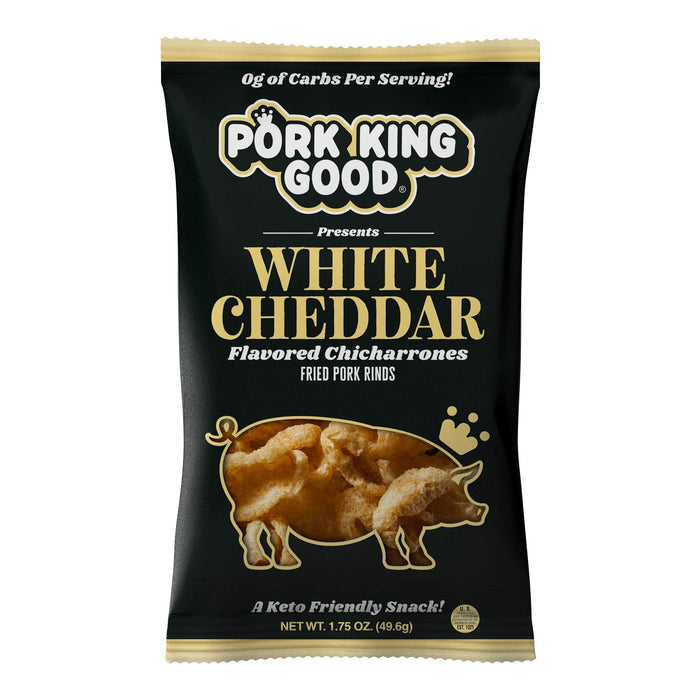 Pork King Good - White Cheddar Pork Rinds, 7 oz (Pack of 6) - Gluten Free Snacks