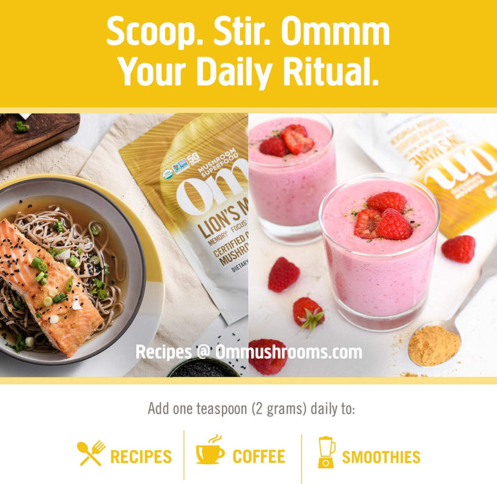 Om Mushroom Superfood Lion's Mane Organic Mushroom Powder 3.5 Oz