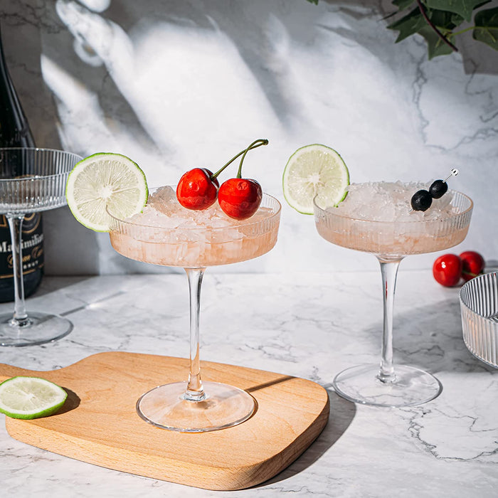 Ribbed Coupe Cocktail Glasses 8 oz | Set of 4 (Clear)