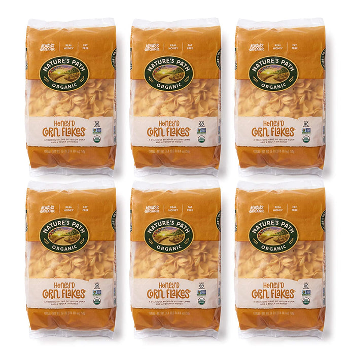 Nature's Path Organic Honey'd Corn Flakes, 6 x 26.4 Oz. - Sweetened with Honey