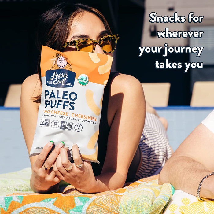 Lesser Evil Paleo Puffs Crunch - No-Cheese Cheesiness (Pack of 9 - 5 Oz.)