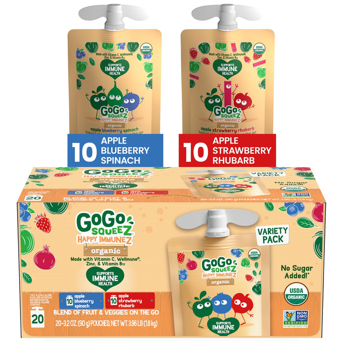 Gogo Squeez - Happy Immunez Organic Pouches, 20/3.2 oz (Case) - Kids Snacks On-The-Go