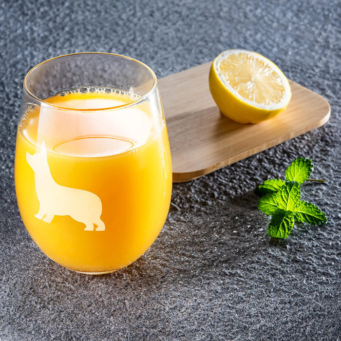 Stemless Wine Glasses Set of 2 by The Wine Savant - Puppy & Dog Lover Glass Gifts Etched Tumblers for Anniversary, Wedding, Home Bar Gifts (Corgi)