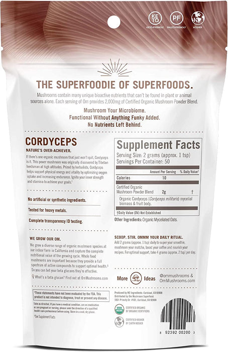 Om Mushroom Superfood Organic Cordyceps Mushroom Powder, 3.5 Oz
