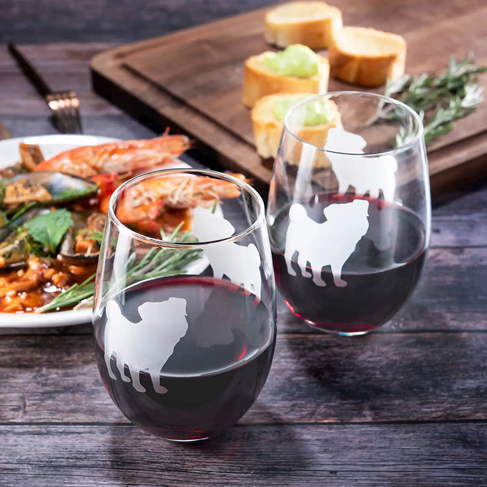 Set of 2 Pug Dog Stemless Wine Glasses by The Wine Savant - Good Doggy Puppy & Doggy Lover for Him & Her - Dogs Silhouette - Glass Gifts Etched Tumblers for Anniversary, Wedding, Home Bar Gifts