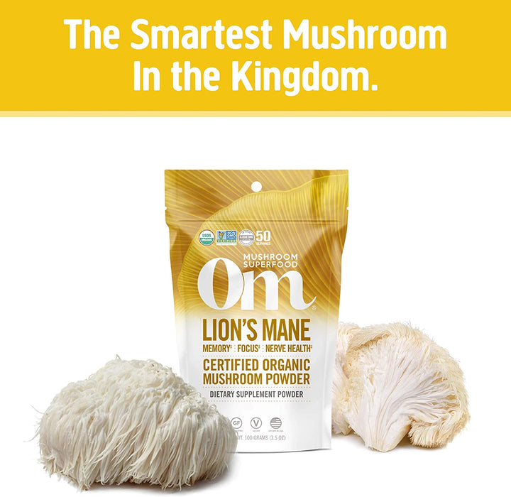 Om Mushroom Superfood Lion's Mane Organic Mushroom Powder 3.5 Oz