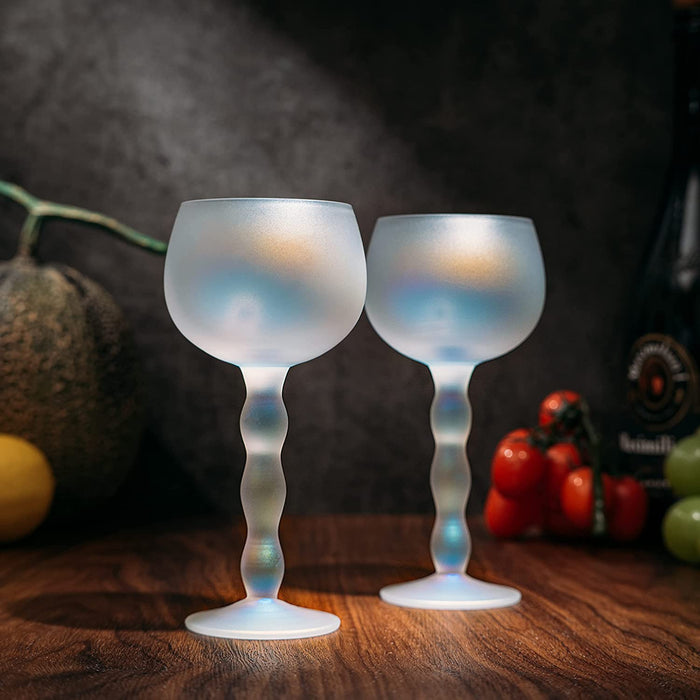 Aesthetic Iridescent Cloud Elegant Crystal Wine & Water Glasses, Hand Blown, Premium Trendy Sand Blasted Glasses - Stemmed Red White Wine Glasses, 100% Lead-Free - Pinot Noir - 7 oz Rim Set of 2