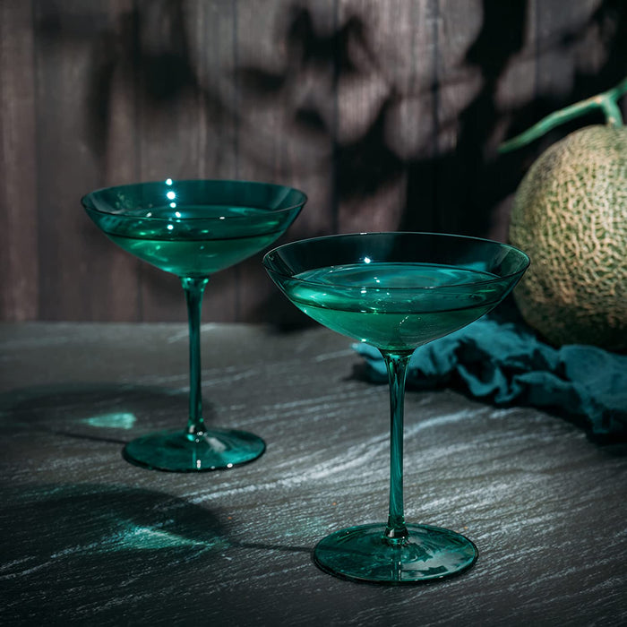 Champagne Coupes 12oz by The Wine Savant - Colorful Champagne Glasses, Prosecco, Mimosa Glasses Set, Cocktail Glass Set, Bar Glassware Luster Glasses (2, Teal)