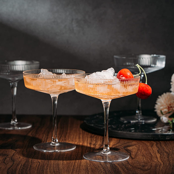 Ribbed Coupe Cocktail Glasses 8 oz | Set of 4 (Clear)