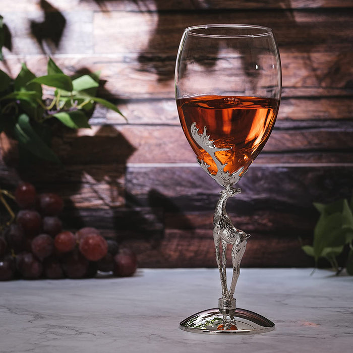 Stag Antler Set of 2 Wine Glasses 9"H by The Wine Savant, Elegant Wine Glasses Set for any Home Bar - Luxury Glass Stag Deer Figurine Wine Glasses, Stag Lover Gifts, Nature Lover Gifts (Wine)