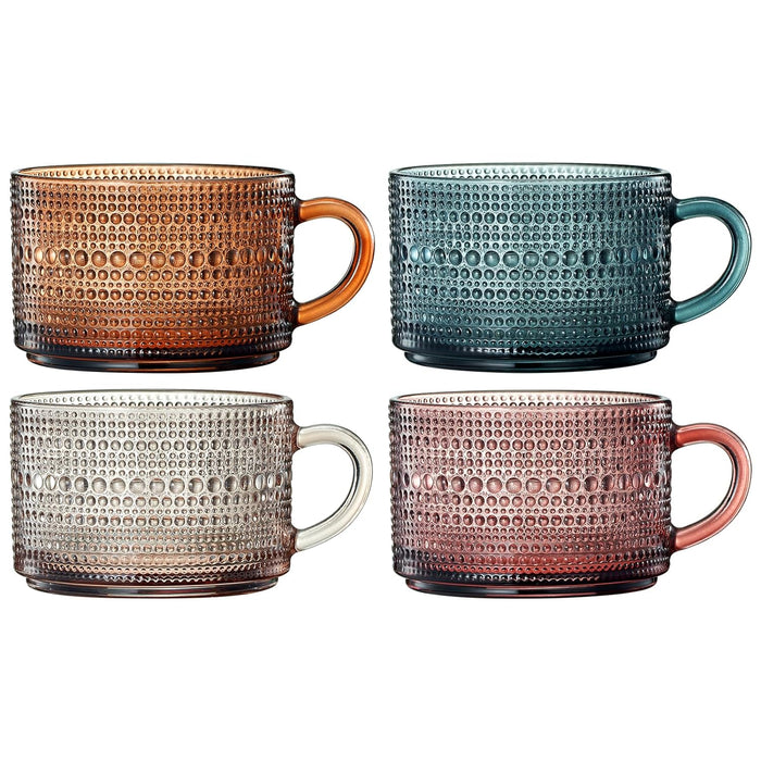 Vintage Hobnail Glass Coffee Mugs Set With Handles | Set of 4