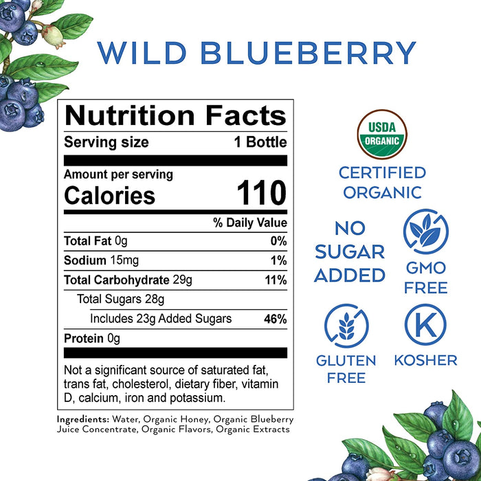 Blume Honey Water  - Organic Wild Blueberry Flavor (Pack of 12-16 Fl Oz)