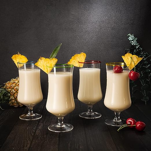 Hurricane Glasses, Large 17oz Pina Colada, Set of 4 Tropical Cocktail Tall Stemmed Crystal Glassware, Poco Grande Cups, Tulip Shaped for Bar Drinks, Daiquiri, Juice, Bloody Mary, Mai Tai, Cocktails