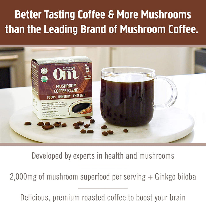 Om Mushroom Superfood Coffee Blend Mushroom Powder, Single Serve, 10 Count