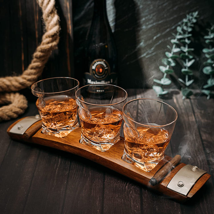 Glass & Coaster & with 3 Whiskey Glasses Slot to Hold