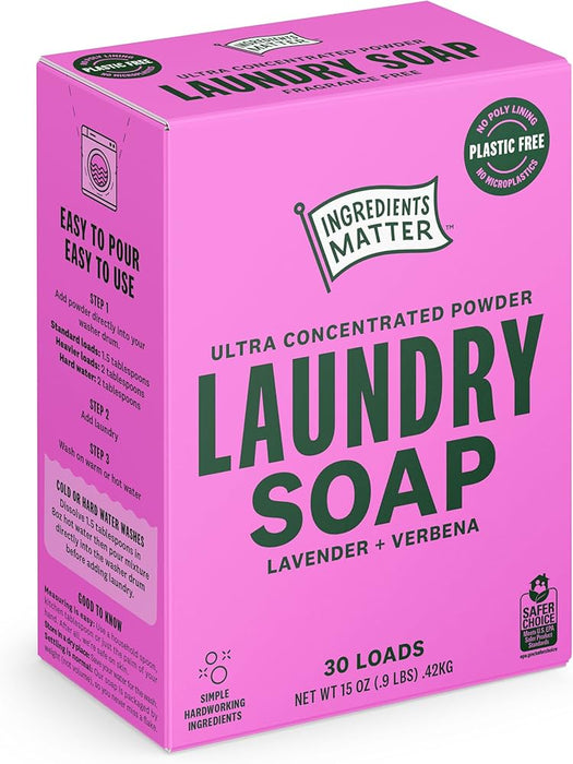 Ingredients Matters - Lavender Laundry Soap Powder, 15 oz (Pack of 8) - Natural Laundry Detergent