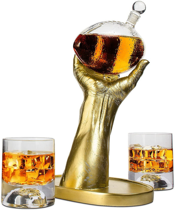 Football Decanter with 2 Football Whiskey & Wine Glasses - Perfect For Superbowl, Father's day Gift, Gift for Husband - Made for Liquor, Scotch, Whiskey and Bourbon 750ml, Rugby Gifts Clear