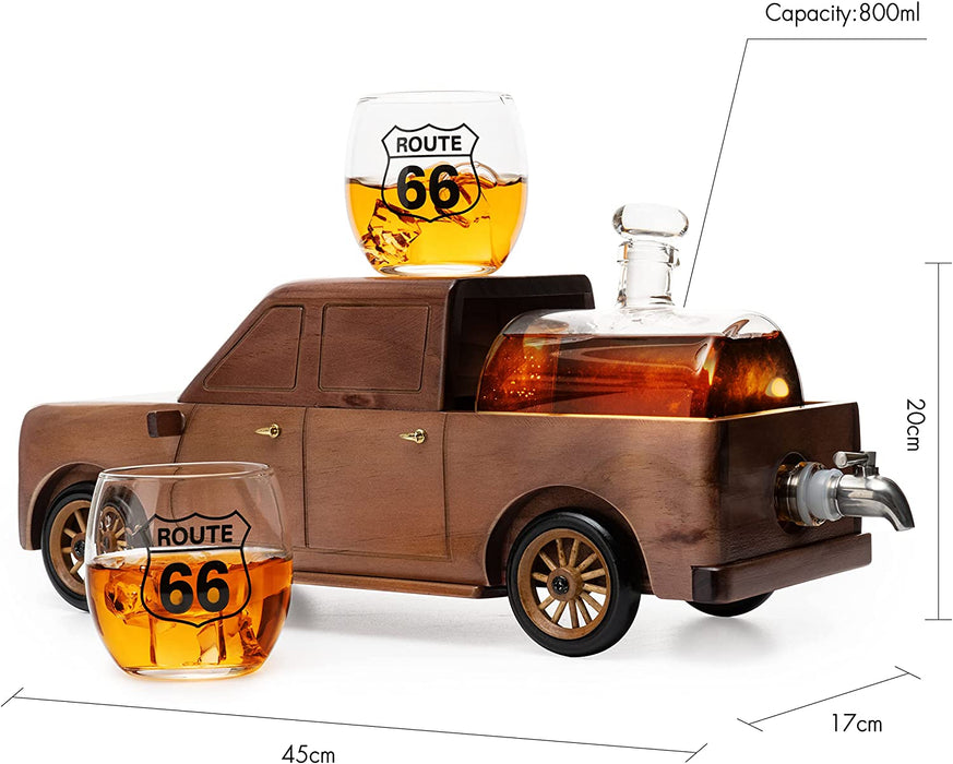 Pickup Truck Wine & Whiskey Decanter -500 ml & Two 12 Oz Route 66 Glasses The Wine Savant - Alaska Gifts, Dad Driver Trucker Gifts, Truck, Truck Decor, Gifts for Car Enthusiasts