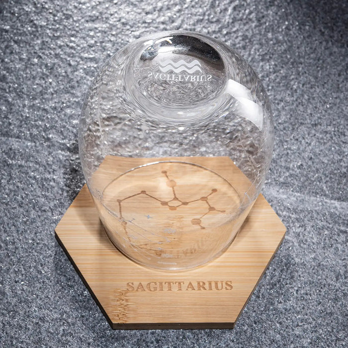 Set of 2 Zodiac Sign Wine Glasses with 2 Wooden Coasters by The Wine Savant - Astrology Drinking Glass Set with Etched Constellation Tumblers for Juice, Home Bar Horoscope Gifts 18oz (Sagittarius)