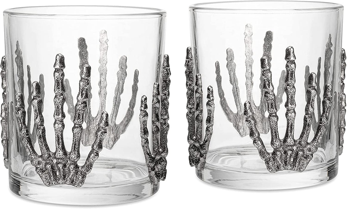 The Wine Savant Skeleton Hand Wine Glass Set of 2 10 oz Glasses 5" H, Goth Gifts, Skeleton Gifts, Skeleton Decor, Spooky Glass Gift Set, Goth Decor, Unique Themed Parties