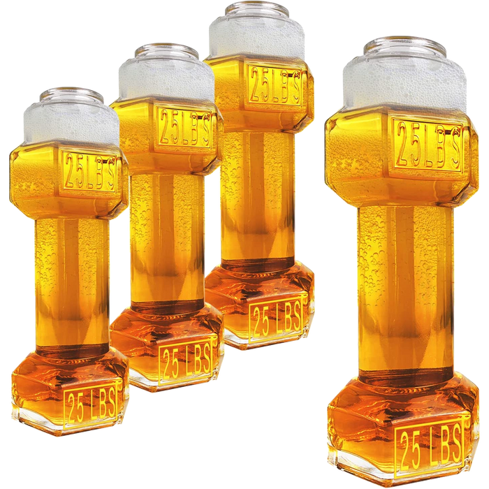 The Wine Savant Set of 4, Dumbbell Beer & Whiskey Glasses, Giant Lifting Beers 26oz Glass | Large Weightlifting to Scale Funny Beer Mug | For Men & Women Cool Beer Glasses Perfect, Gifts for Dad