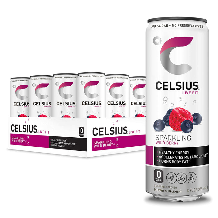 CELSIUS Sparkling Wild Berry Drink - Pack of 6 - 4/12 Fl Oz Cans