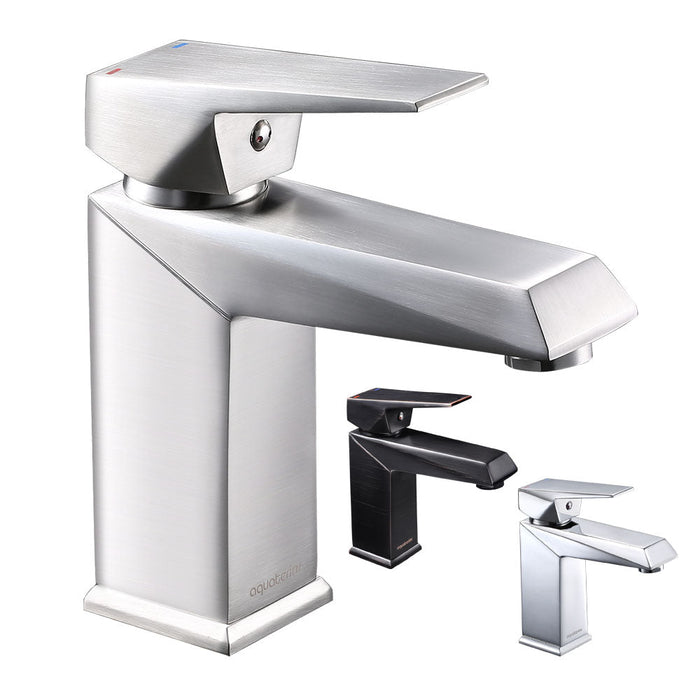 Aquaterior Bathroom Sink Faucet Square 1-Handle Cold & Hot, 7"H