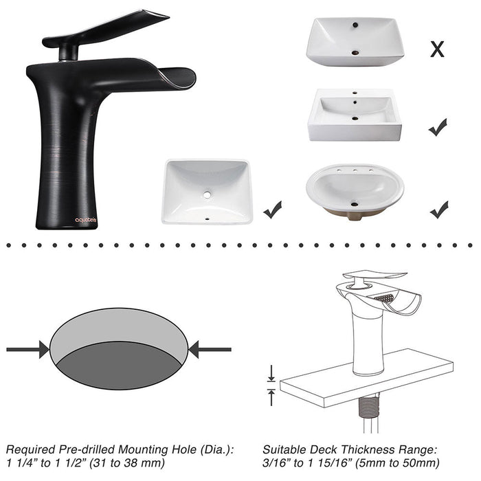 Aquaterior Waterfall Bathroom Sink Faucet 1-Handle Cold & Hot, 6.5"H