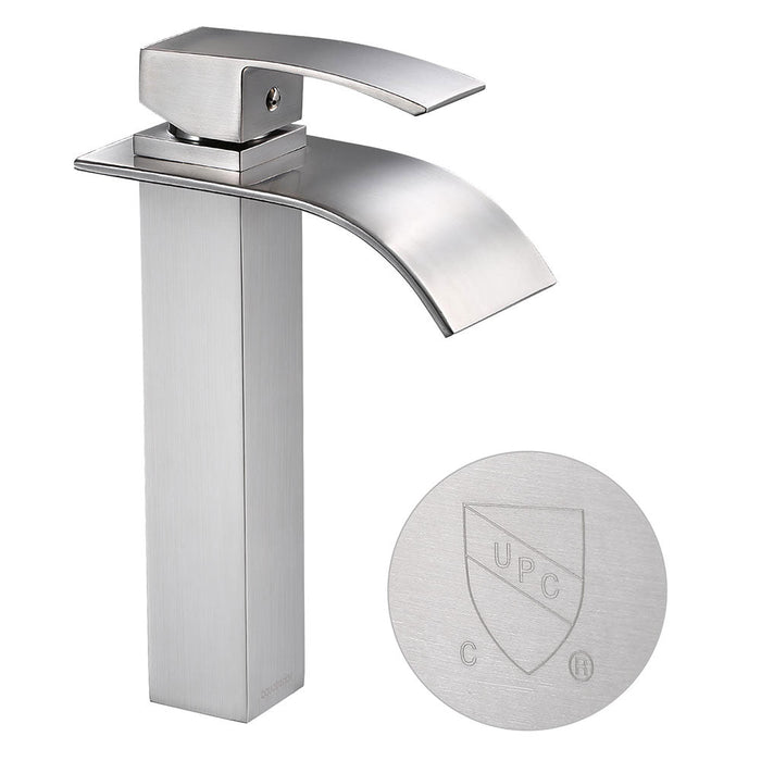 Aquaterior Waterfall Vessel Faucet Square 1-Handle Cold & Hot 10"H