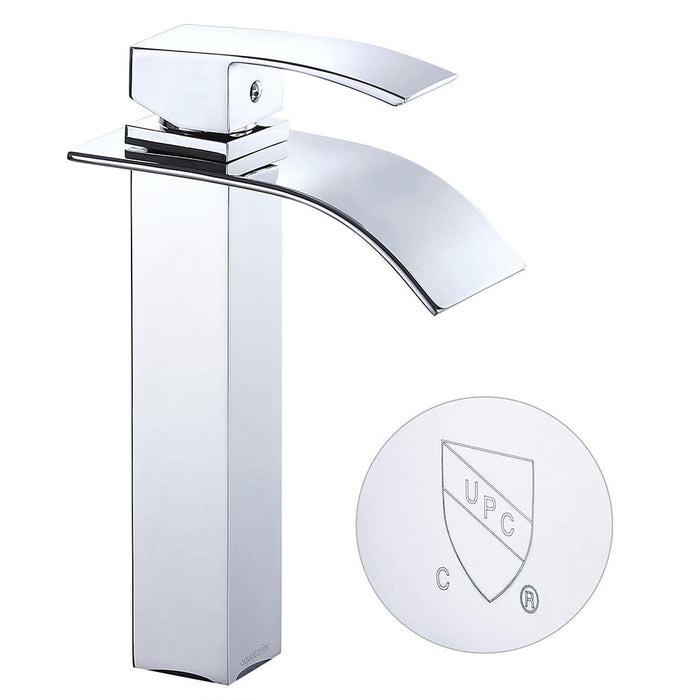 Aquaterior Waterfall Vessel Faucet Square 1-Handle Cold & Hot 10"H