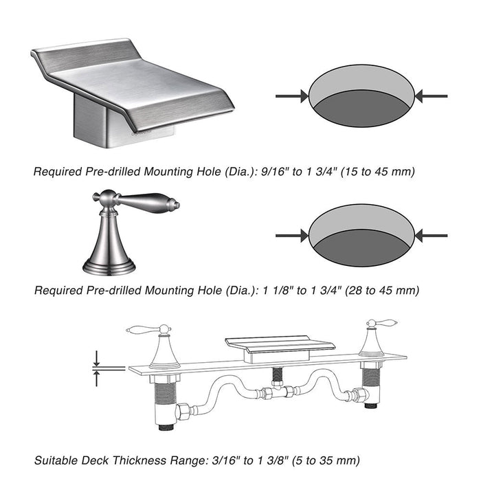 Yescom 2-handle Widespread Bathtub Faucet Brushed Nickel