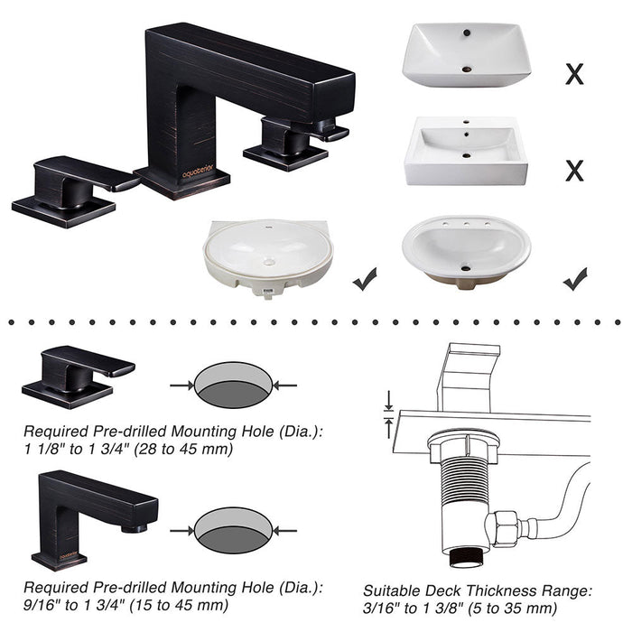 Aquaterior Widespread Faucet 3-Hole 2-Handle Cold Hot 4"H, Oil Rubbed Bronze