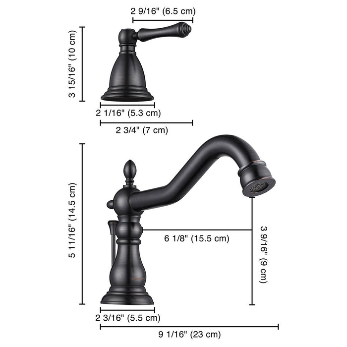 Aquaterior Widespread Faucet w/ Drain 3-Hole 2-Handle Cold Hot 6"H