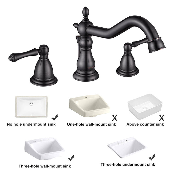 Aquaterior Widespread Faucet w/ Drain 3-Hole 2-Handle Cold Hot 6"H