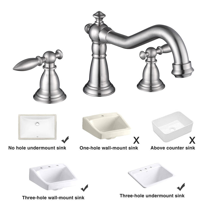 Aquaterior Widespread Faucet 3-Hole 2-Handle Cold Hot 6"H