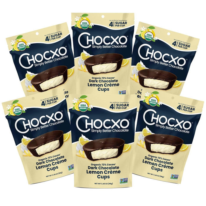 Chocxo - Organic Dark Chocolate Lemon Cream Cups, 3.45 oz (Pack of 6) - Gluten-Free Treat