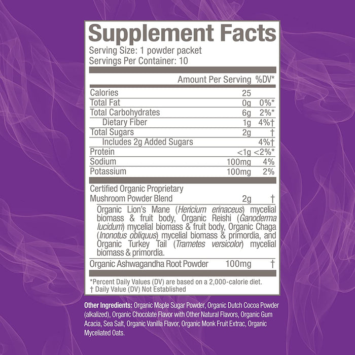 Om Mushroom Superfood Hot Chocolate Blend | Single Serve | 10 Count | Lion's Mane, Reishi, Chaga, Turkey Tail