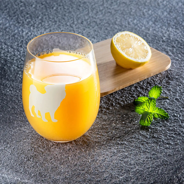 Set of 2 Pug Dog Stemless Wine Glasses by The Wine Savant - Good Doggy Puppy & Doggy Lover for Him & Her - Dogs Silhouette - Glass Gifts Etched Tumblers for Anniversary, Wedding, Home Bar Gifts