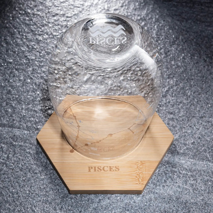Set of 2 Zodiac Sign Wine Glasses with 2 Wooden Coasters by The Wine Savant - Astrology Drinking Glass Set with Etched Constellation Tumblers for Juice, Water Home Bar Horoscope Gifts 18oz (Pisces)