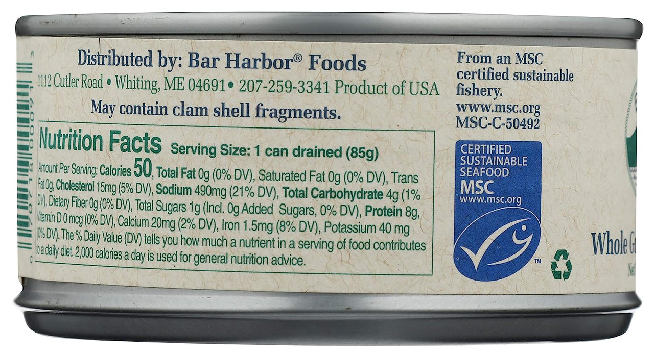 Bar Harbor Whole Gourmet Ocean Clams - 6.5 Oz Can (Pack of 12)