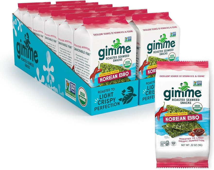 Gimme Organic Seaweed Snacks - Korean BBQ, 0.32 oz (Pack of 12) - Healthy Seaweed Snack