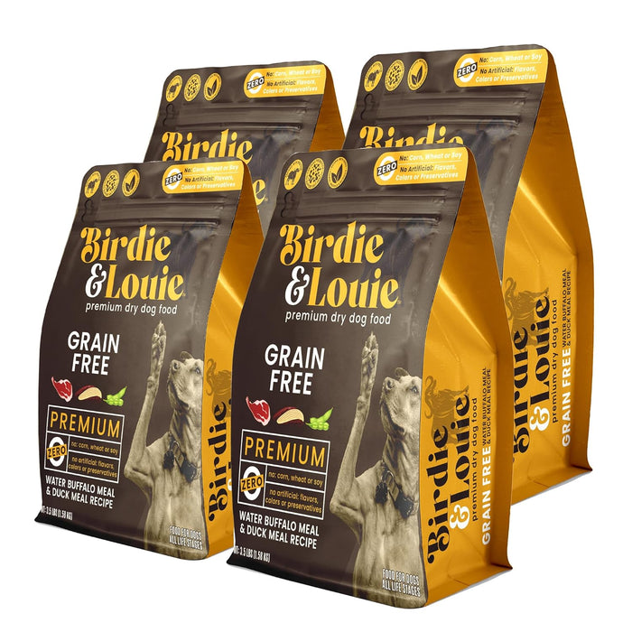 Birdie & Louie - Buffalo Duck Dog Food, 3.5 lb (Pack of 4) - Wheat Free Formula