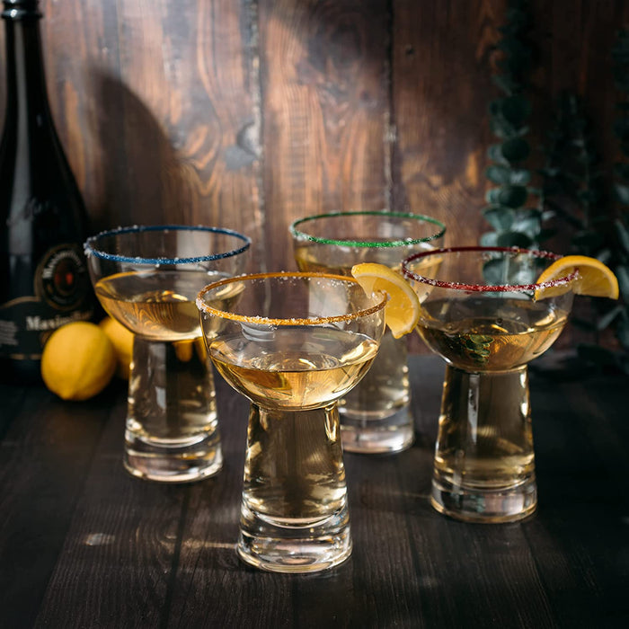 The Wine Savant Hand Blown Margarita Glass – Luxury Hand Blown Confetti Margarita, Martini & Champagne Glasses Cinco de Mayo, Hand Blown Glass – Large Party (Colorful)