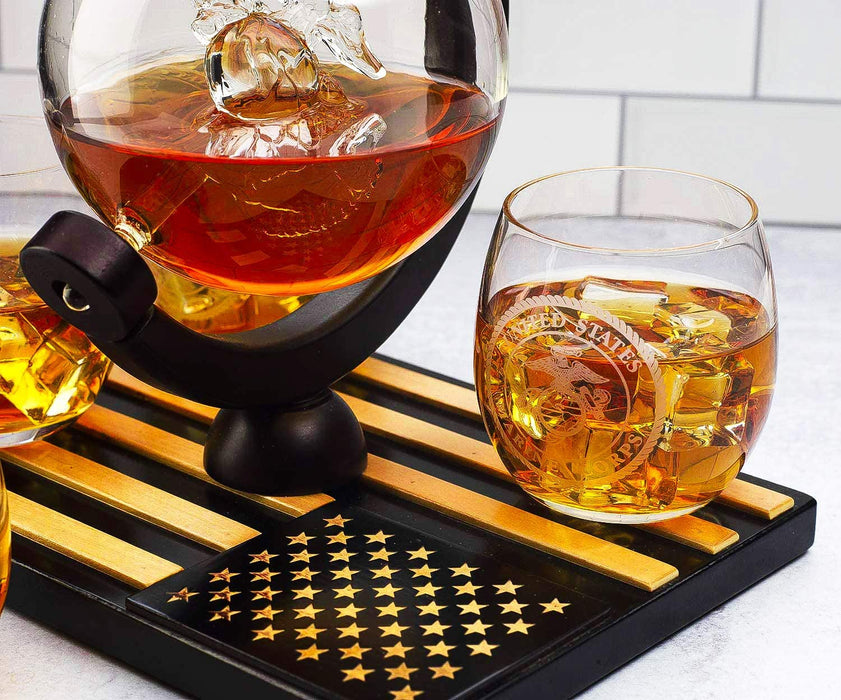 Marine Decanter Set With 4 Whiskey Glasses 1000ml Marines Gift Decanter by The Wine Savant