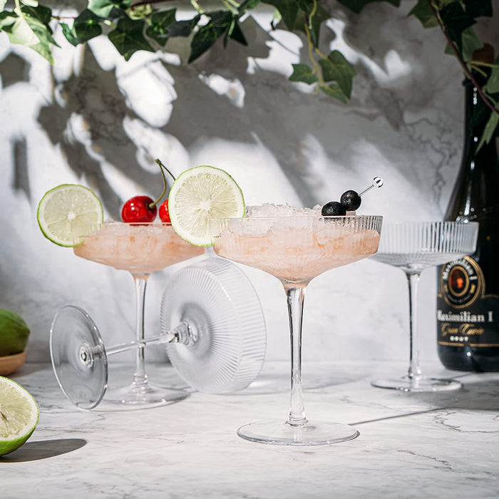 Ribbed Coupe Cocktail Glasses 8 oz | Set of 4 (Clear)