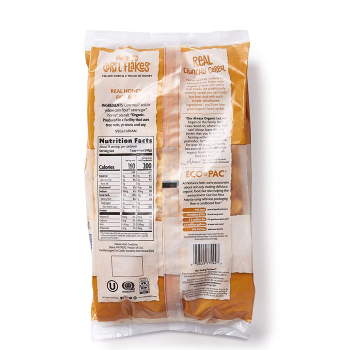 Nature's Path Organic Honey'd Corn Flakes, 6 x 26.4 Oz. - Sweetened with Honey