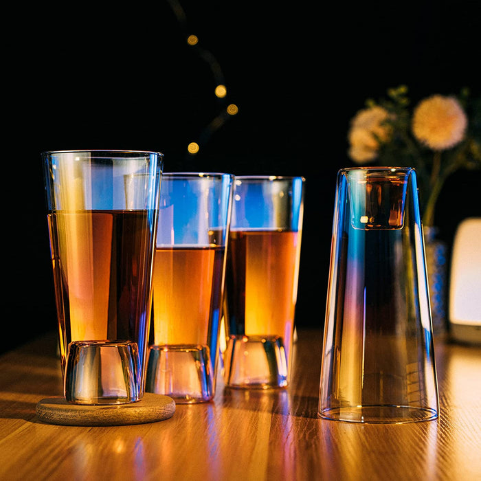 Shot in the Pint Glass, Take a Shot Funny Beer Glass/Mug 4-Set 7"H The Wine Savant - Beers Pilsner Tumblers Perfect for Entertaining, Home Bar, Weddings, Parties, Funny Gifts 21oz (640mL) (Iridescent)