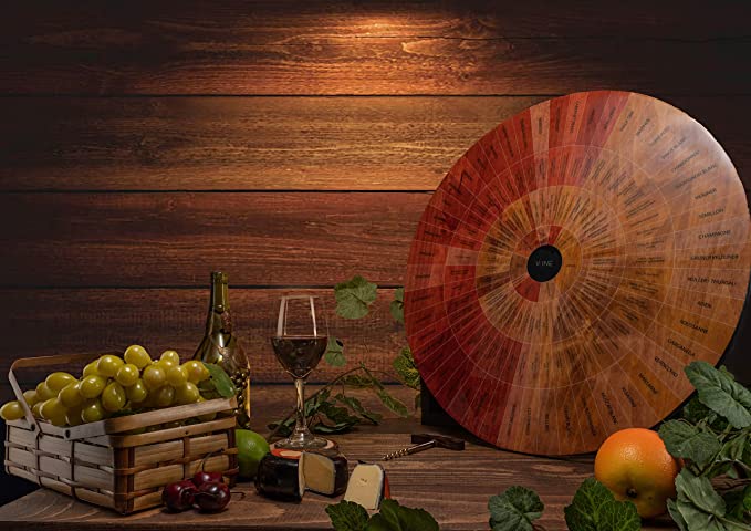 Wine Wheel Handcrafted Wood - For Both Amateurs and Connoisseurs, A Guide To On Tasting, Identifies Primary, Secondary & Tertiary Flavors, as well As Colors - Use as Is, Decor or Cheeseboard (Matte)